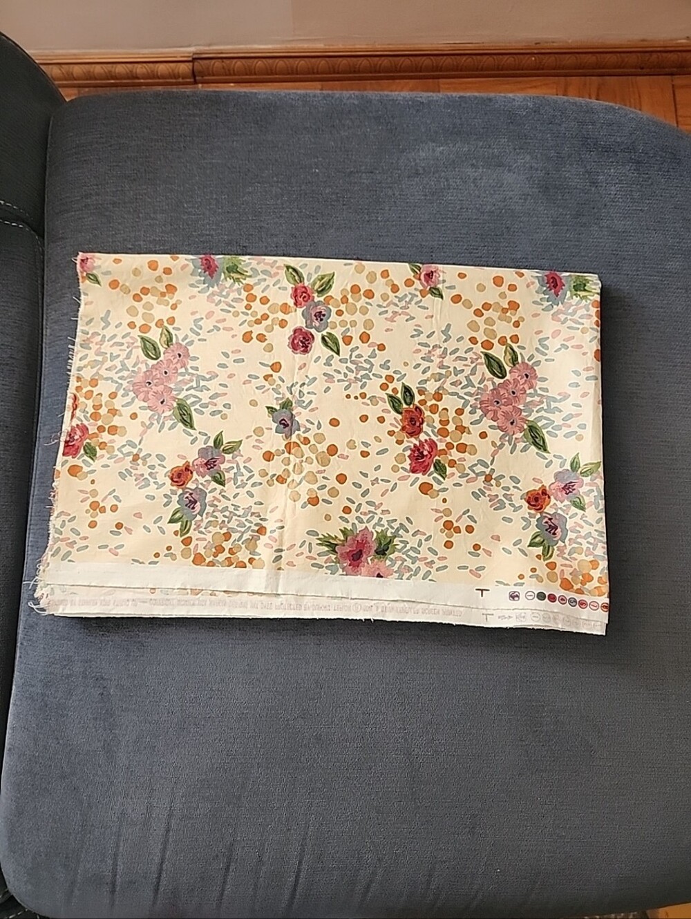 Stanley King Studio Floral Cotton Fabric  in Cream with Pink & Yellow Blooms